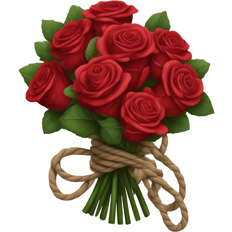 Bouquet red roses binded with rope emoji