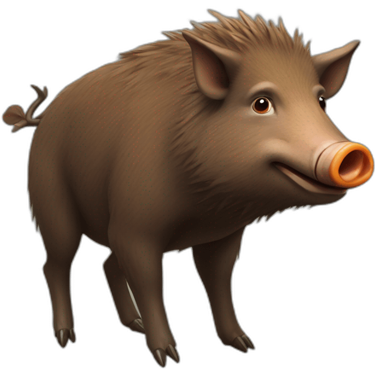 anthropomorphic brown wild boar with orange cheeks with tusks emoji