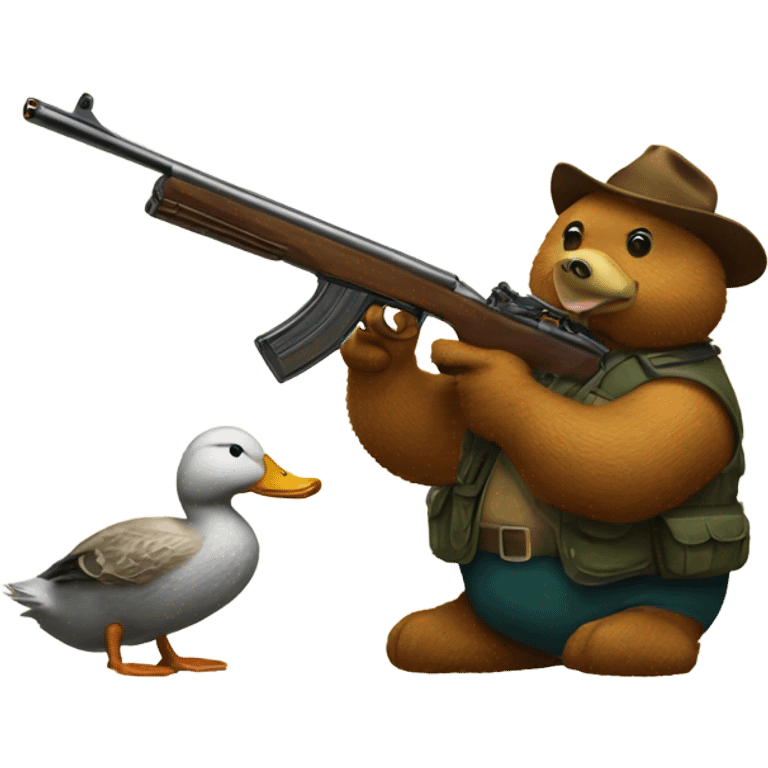 Duck drinking bear with a shotgun emoji