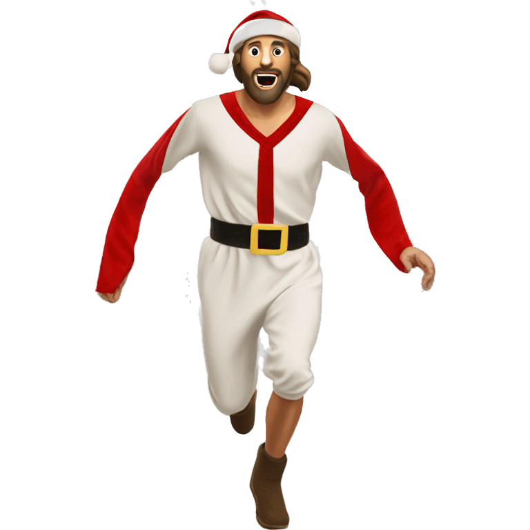 skipping sprint Jesus santa costume emoji