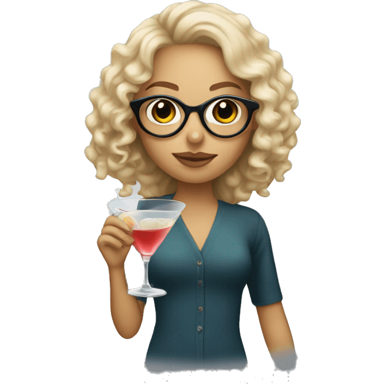 Blonde girl with curly hair and glasses drinking a martini emoji