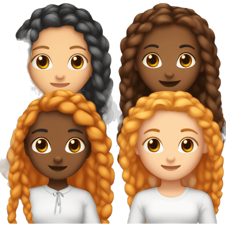 4 girls all holding hands one has orange hurly hair one has brown skin and braids one has blonde hair and one has black hair  emoji