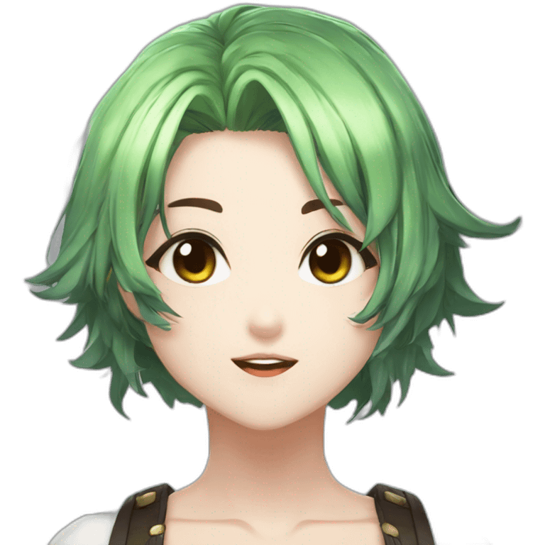 amiki green hair from epic seven vampire hunter female short hair brown eyes funny face emoji