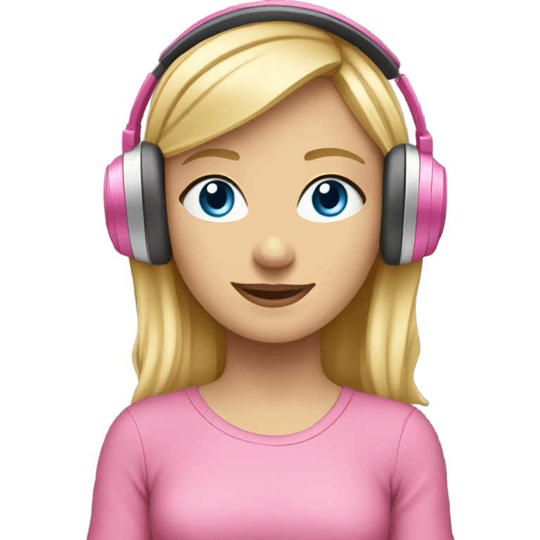 blonde hair blue eyed girl with pink headphones and computer emoji