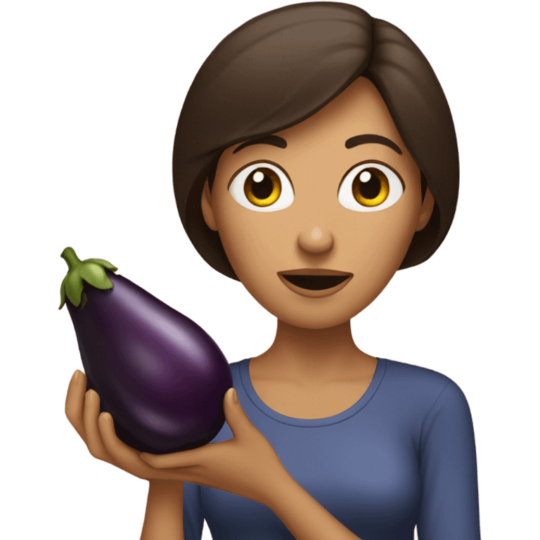 Brunette eating an eggplant emoji