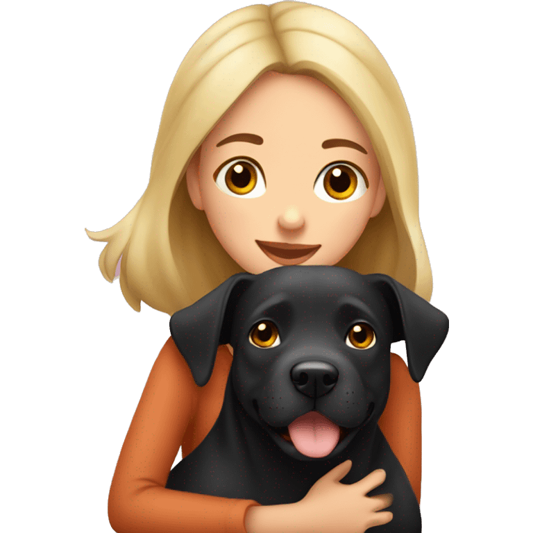 Italian girl hugging lovely black amstaff dog emoji