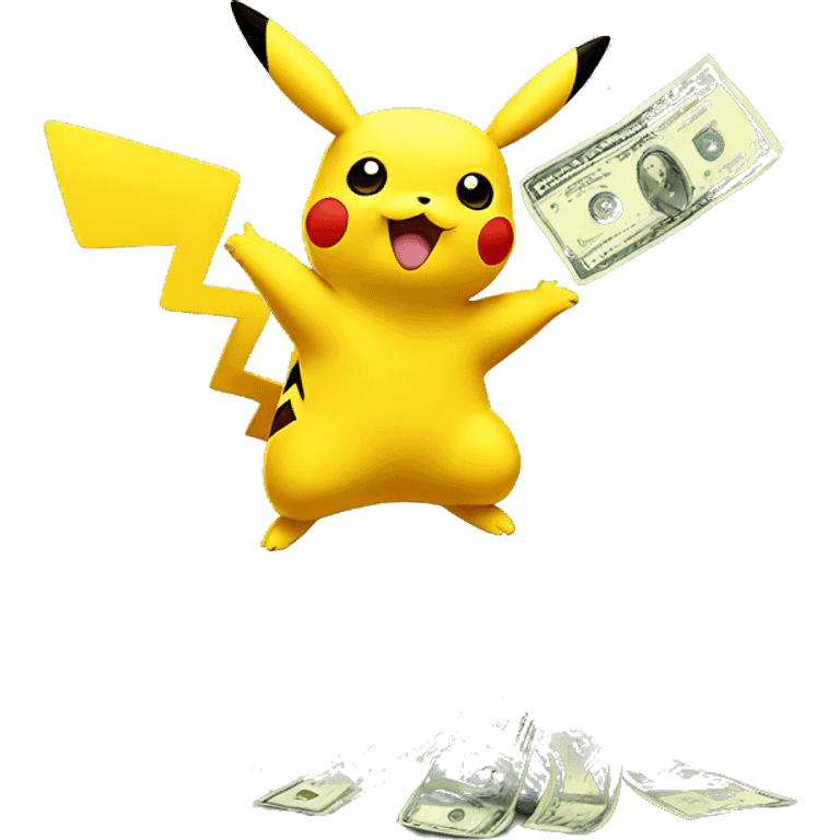 Pikachu sending money in the air emoji