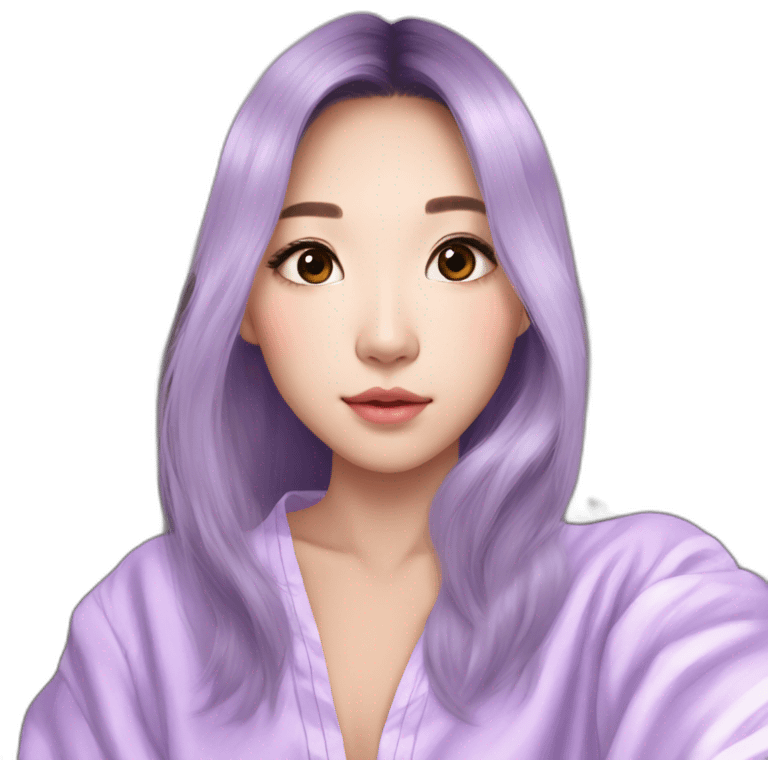 Vlogging Asian cutie aesthetic k in lilac pajamas emoji