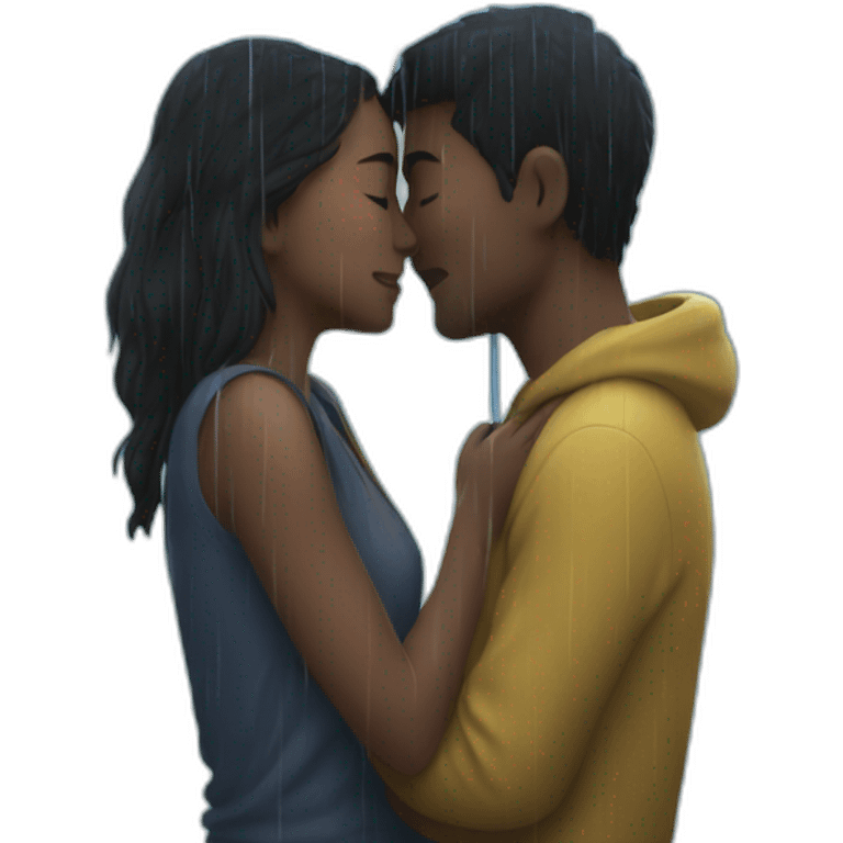 two people kissing under the rain emoji