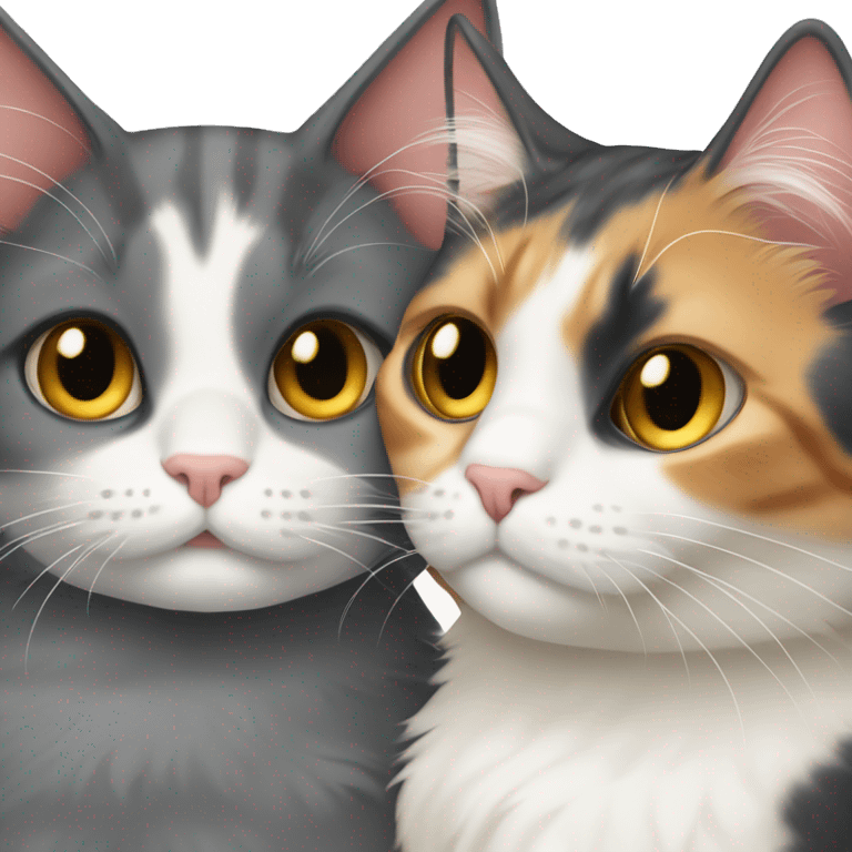 Calico cat and grey cat cuddling emoji