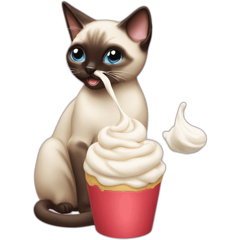 A Siamese cat eating whipped cream emoji