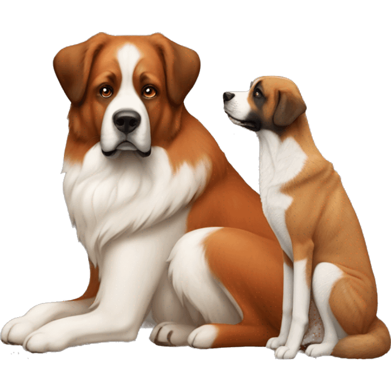 A fox sitting with a saint bernard dog emoji