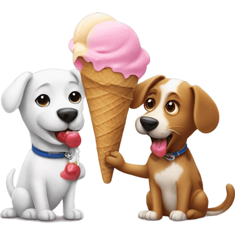 Dog and cat licking ice cream emoji