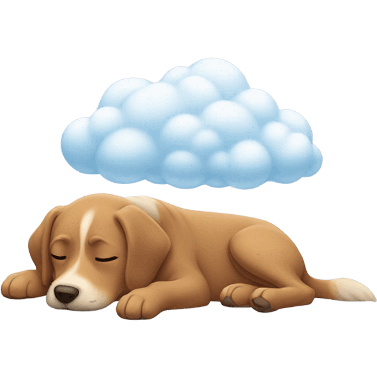 A dog laying down dreaming with dream cloud coming out of head emoji