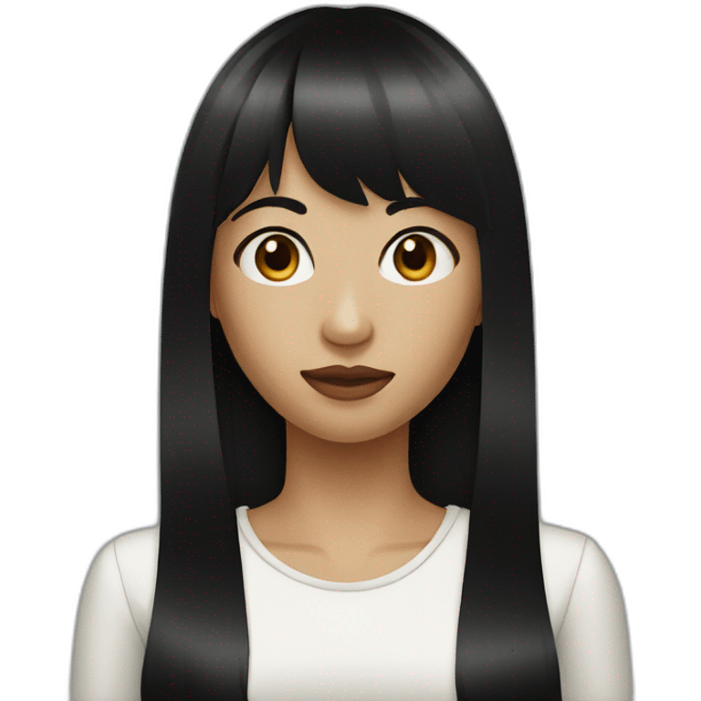 women long black hair with bangs and black eyes emoji