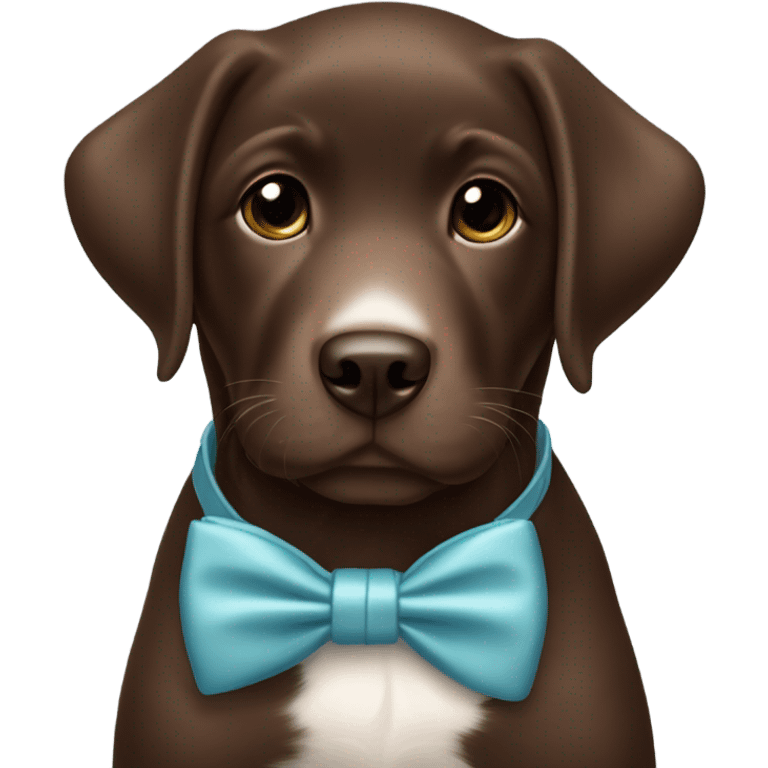 Chocolate labrador cute puppy with small white patch of fur on chest and topaz bow tie  emoji