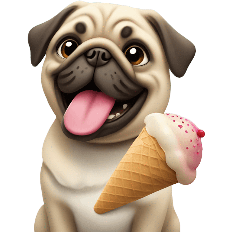 Pug eating ice cream emoji