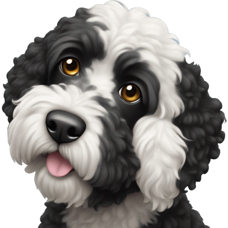 completely black with white tiny spot on the top of head portuguese water dog emoji