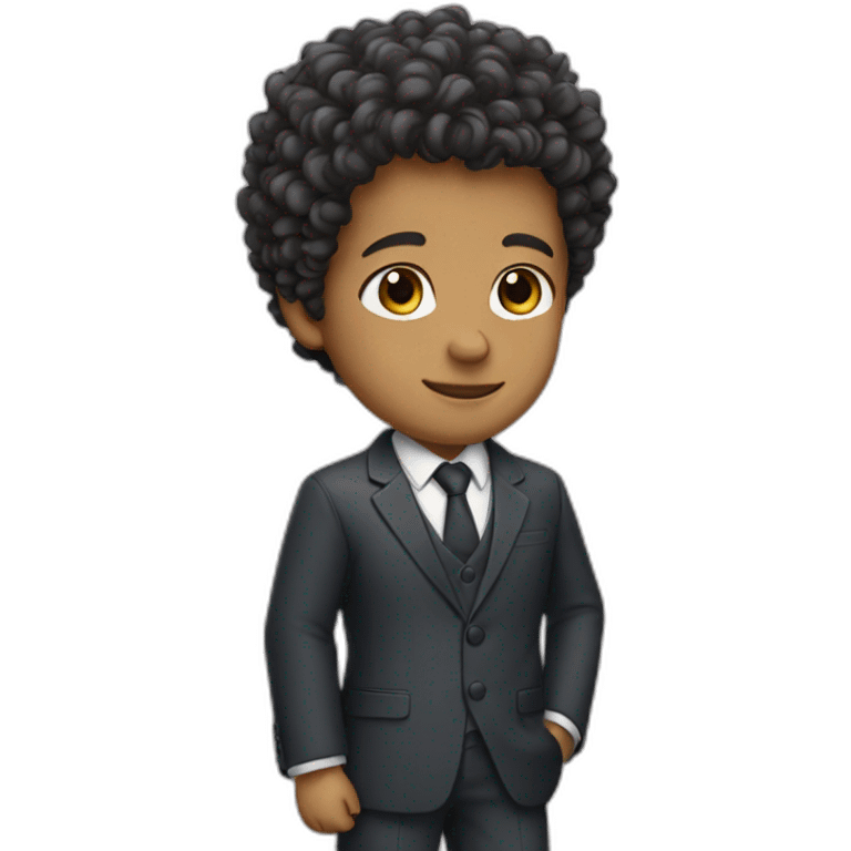 Boy with curly hair wearing suit emoji