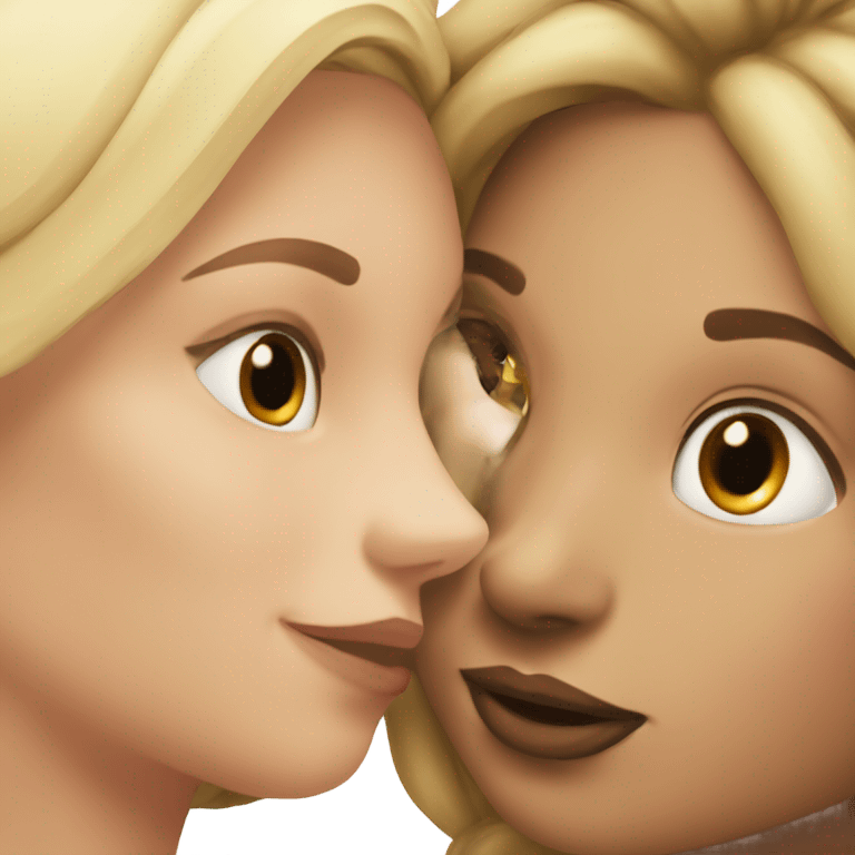 Blonde girl kissing mixed girl on cheek emoji