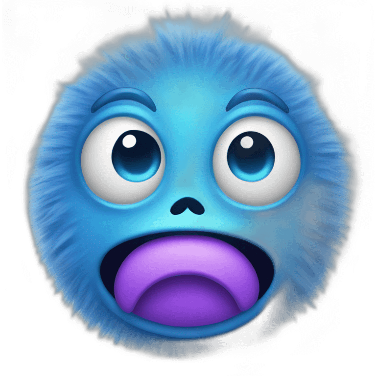 Cartoony blue fuzzy alien as  Face with Hand Over Mouth Emoji emoji