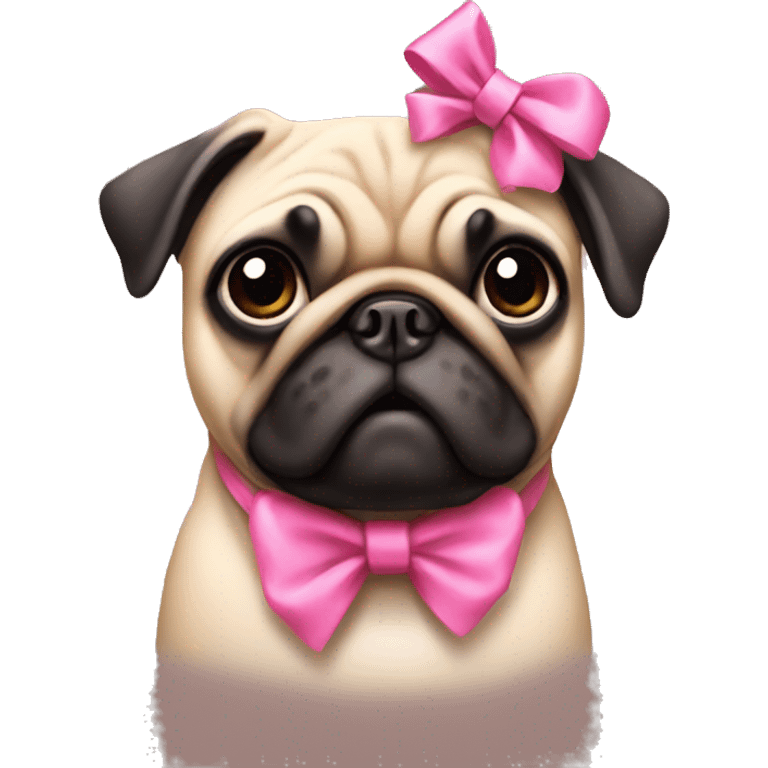 Pug with pink bow on head emoji