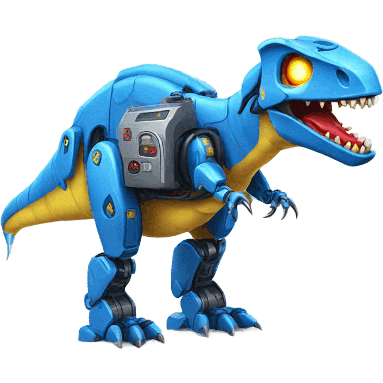 Robot Dinosaur Blue and Yellow with Red Laser emoji