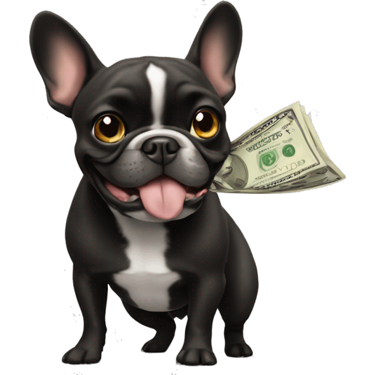 Black-and-tan French bulldog paying money emoji