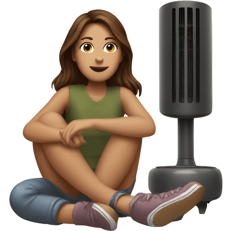 Brown haired girl cozy by a space heater emoji