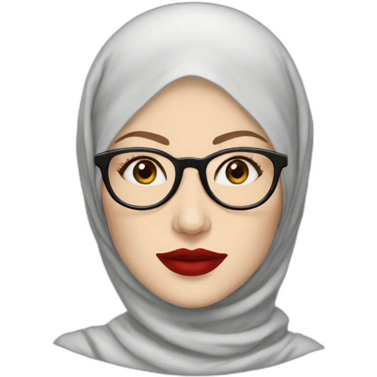 A woman pale skin red lips wear hijab and round glasses emoji