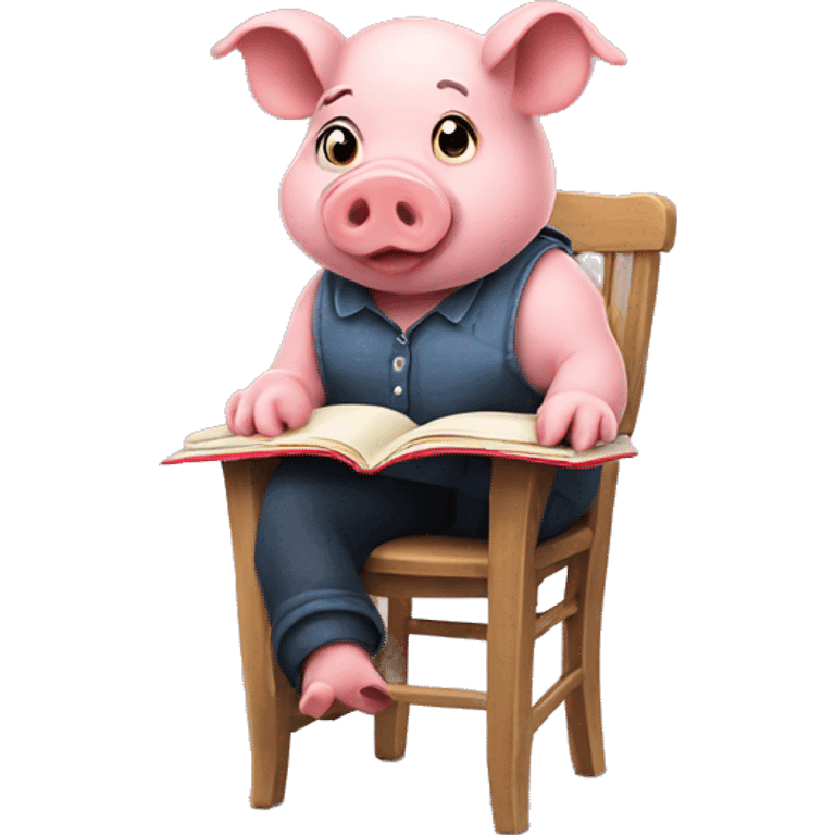 Pig reading a book sitting on a high chair  emoji