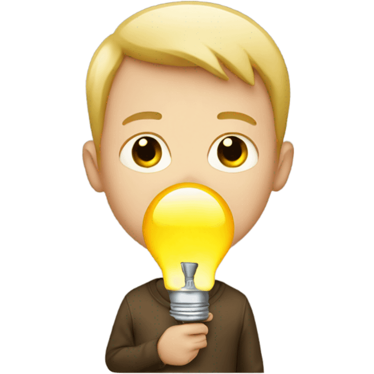 White kid holding lightbulb emoji