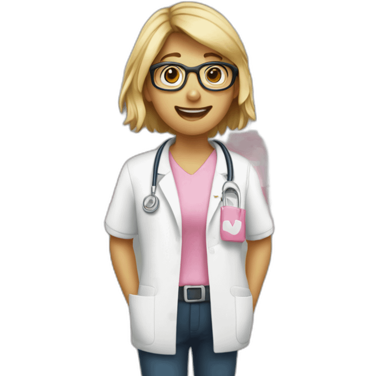 The character is a pharmacist in the form of the letter "A" in pink emoji