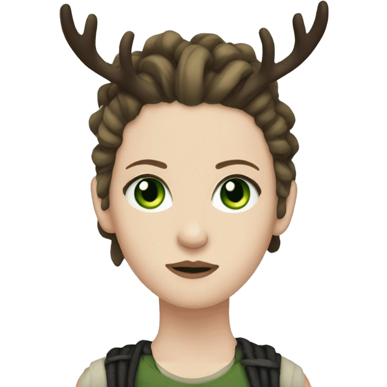 Brunette with pale skin, green eyes, dreadlocks, eyeliner, deer antlers, punk, grunge emoji