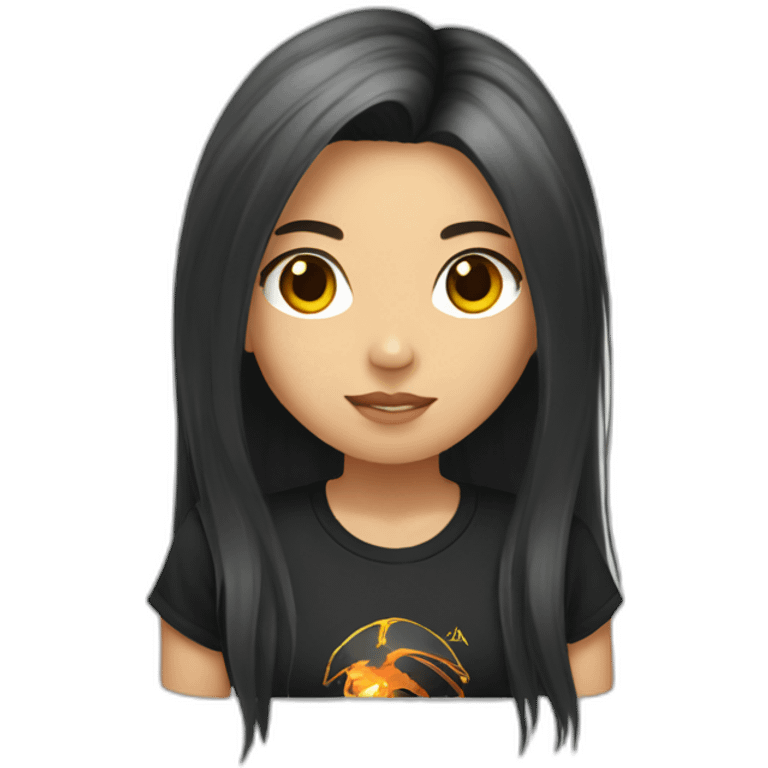 Asian girl with long hair and a Metallica t-shirt working hard emoji