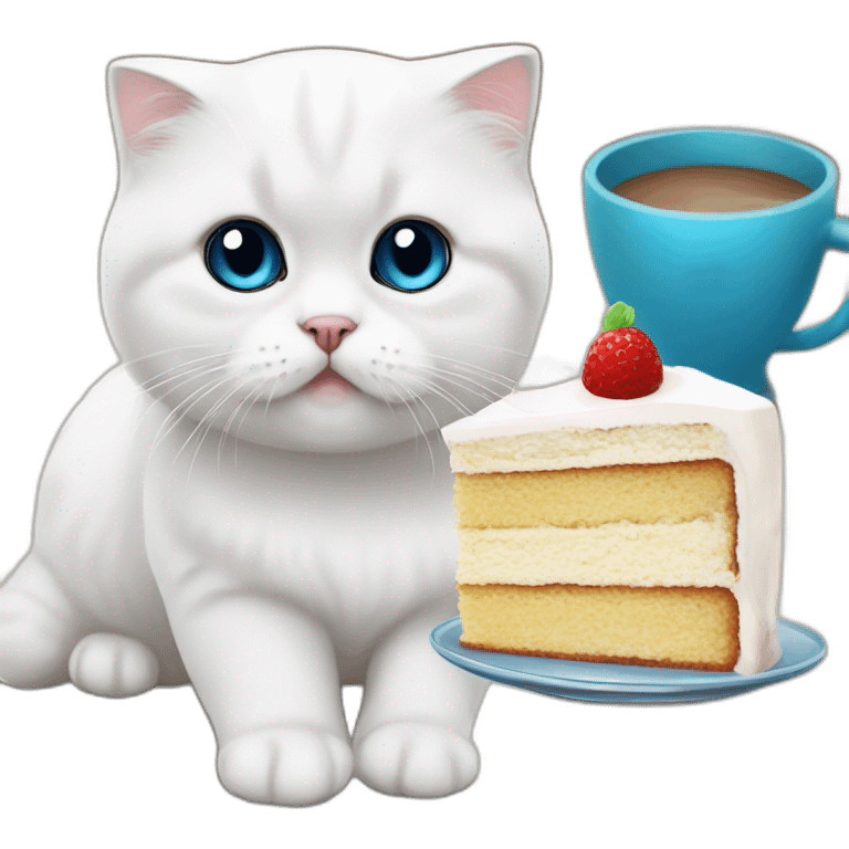 White Scottish fold with blue eyes with cake emoji