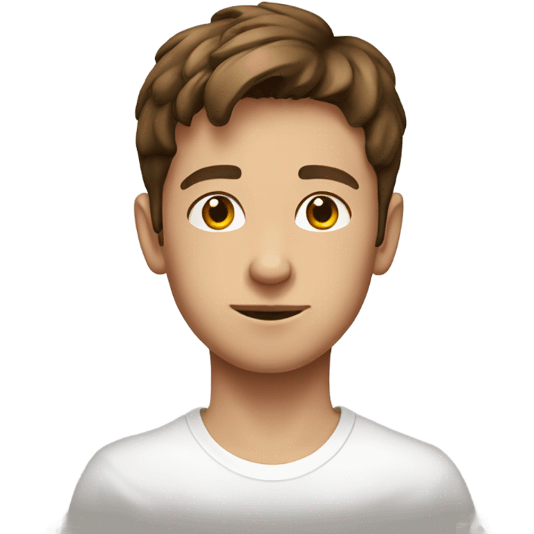 brown haired boy portrait with white t shirt  emoji