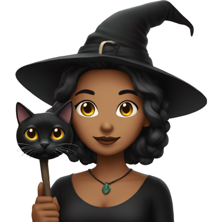 Hispanic witch with black cat emoji