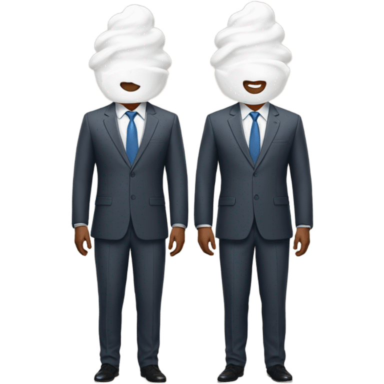 Two men covered in yogurt wearing suits with yogurt on their head and suits emoji