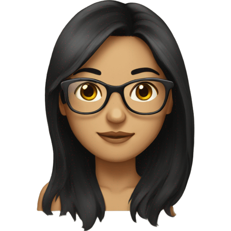 Long black hair, brown eyes and gold glasses girl emoji