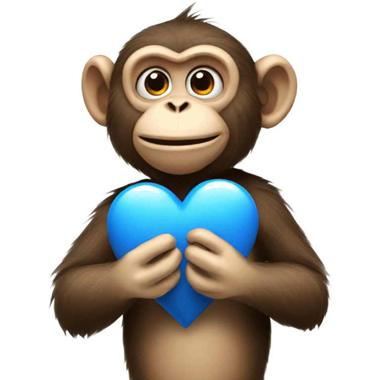 Monkey holding blue heart emoji