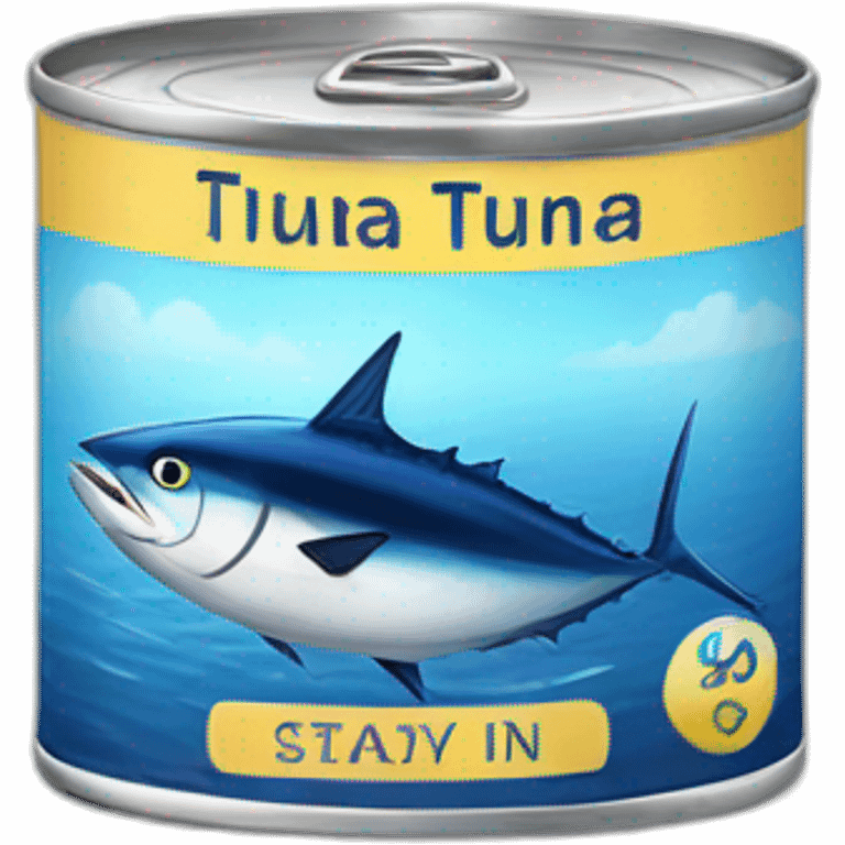 Realistic small can of tuna showing the blue shape of a sailling boat on a sea background emoji