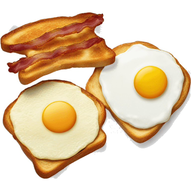 “Two fried eggs, crispy bacon, and buttered toast on a plate.” emoji