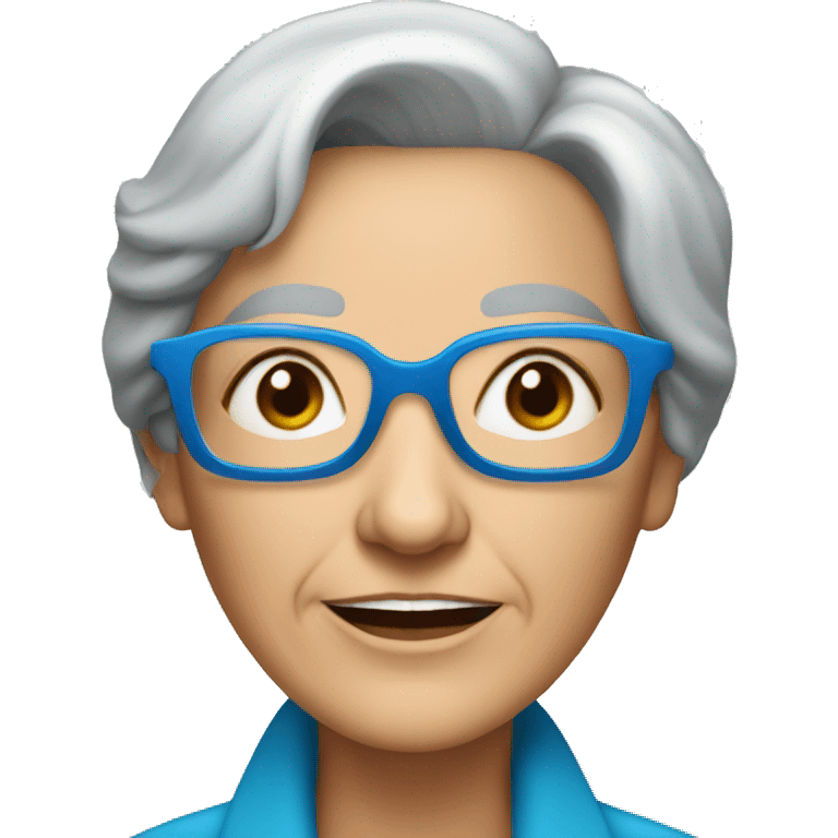 old lady with blue hexagon glasses and straight grey bob  emoji