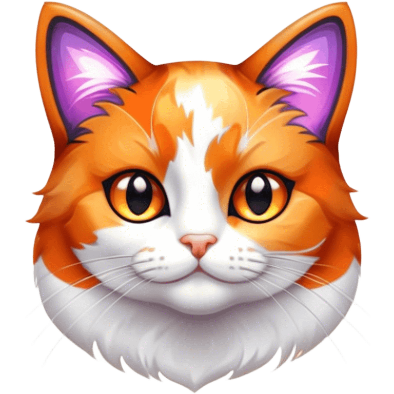 Cinematic Cute Calico Cat Portrait Emoji, Head tilted playfully with sparkling, inquisitive eyes and a charming patchwork fur of orange, black, and white, simplified yet irresistibly adorable, highly detailed, glowing with a warm, inviting glow, high shine, bubbly and affectionate, styled with a touch of whimsical feline charm, soft glowing outline, capturing the essence of a delightfully cute calico cat that looks as if it could prance off the screen into your heart! emoji