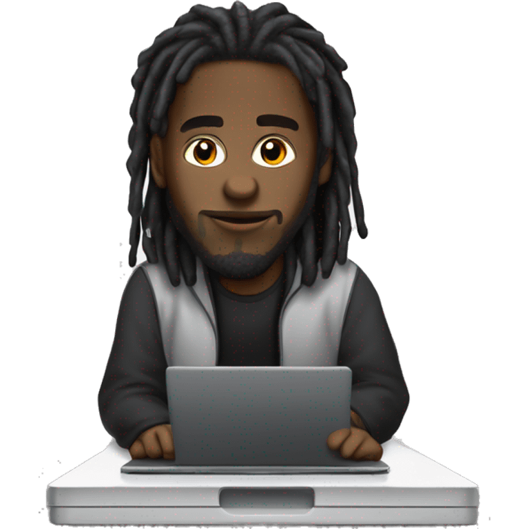 Black-guy-with-dreads-wearing-black-trackstuit-sitting-down-on-chair facing-foward-focused-on-laptop-computer- emoji