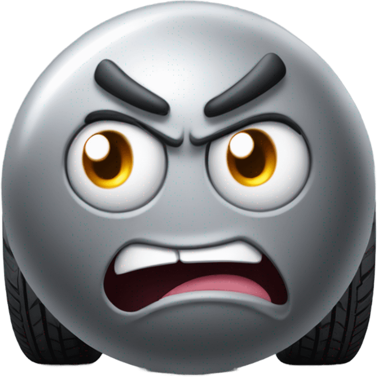 Metal cute mad Kirby Gray ball driving on car wheels with mad eyebrows game emoji