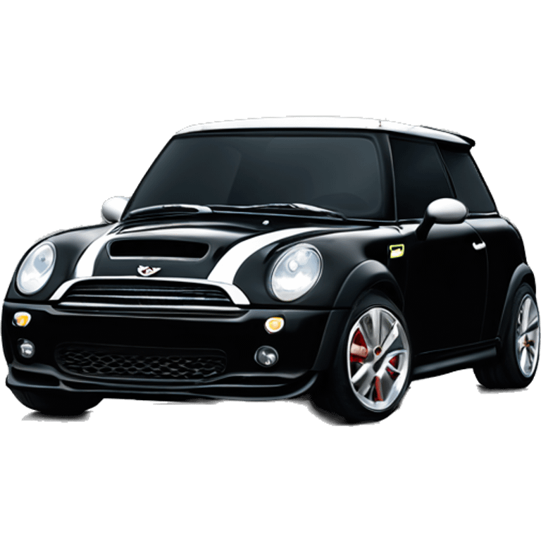 A black Mini Cooper s works, full image from the front  emoji