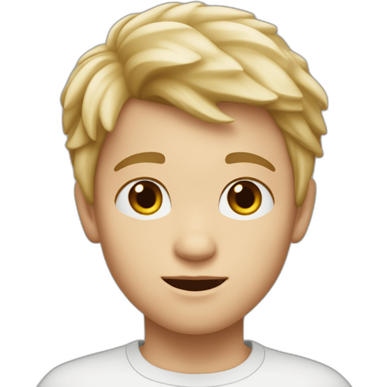 Boy with light blond hair and brown eyes short.  4 year old boy with brown eyes and white skin color and a looking confused  emoji