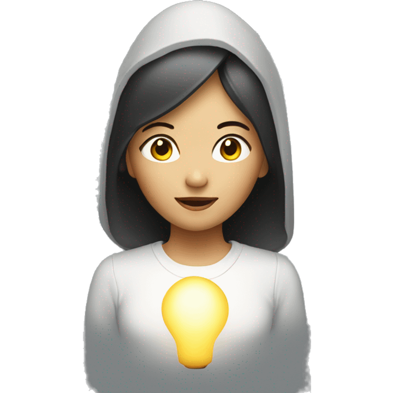 asian girl with lamp light above her head to make it as a new idea from her emoji